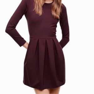 Aritzia Sunday Best Women's Long-Sleeve Pleated Fit-and-Flare Dress - Burgundy